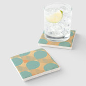 Teal, Tan en Oranje in Retro Look Patroon Stenen Onderzetter (Zijkant)
