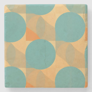 Teal, Tan en Oranje in Retro Look Patroon Stenen Onderzetter