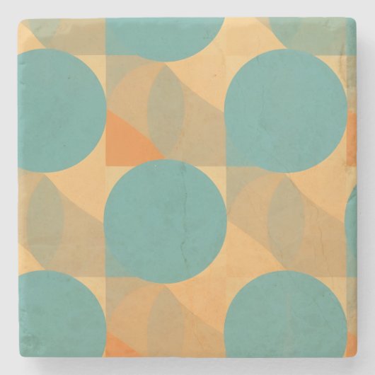 Teal, Tan en Oranje in Retro Look Patroon Stenen Onderzetter (Voorkant)
