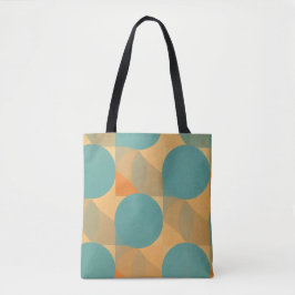Teal, Tan en Oranje in Retro Look Patroon Tote Bag
