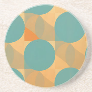 Teal, Tan en Oranje in Retro Look Patroon Zandsteen Onderzetter