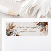 Teal Tan Leaf White Blossom Botanical Etiket (Insitu)