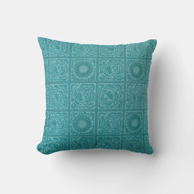 Teal Tegelpatroon (van William Morris) Kussen (Voorkant)