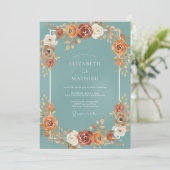 Teal Terracotta Bloem Bruiloft Kaart (Staand voorkant)