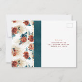 Teal Terracotta Floral Boho Wedding RSVP Card (Achterkant)