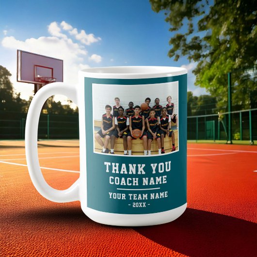 Teal Thank you Coach Team Name Photo Koffiemok