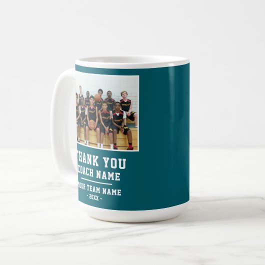 Teal Thank you Coach Team Name Photo Koffiemok (Voorkant links)
