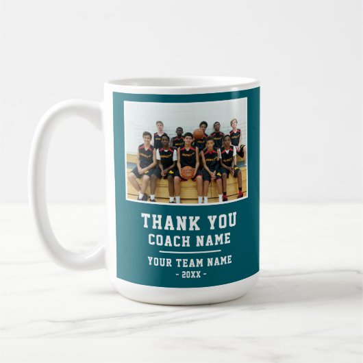 Teal Thank you Coach Team Name Photo Koffiemok (Links)