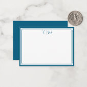 Teal three Border Monogram Note Card Notitiekaartje (Voorkant / Achterkant in situ)