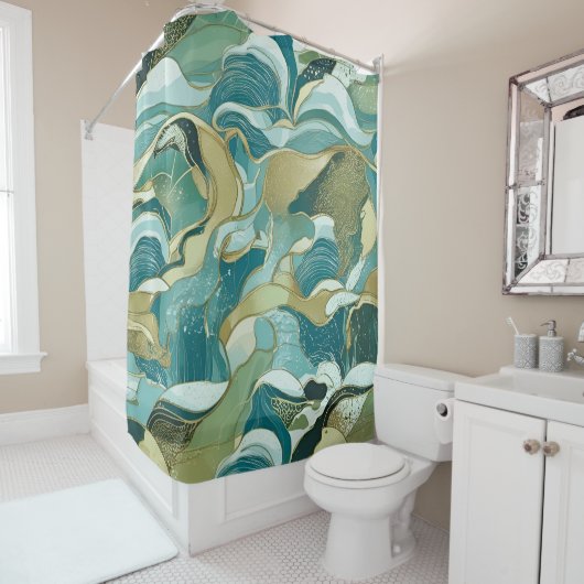 Teal Tide: Abstracte Oceaaninspiratie  Douchegordijn (In situ)