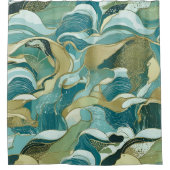 Teal Tide: Abstracte Oceaaninspiratie  Douchegordijn (Voorkant)