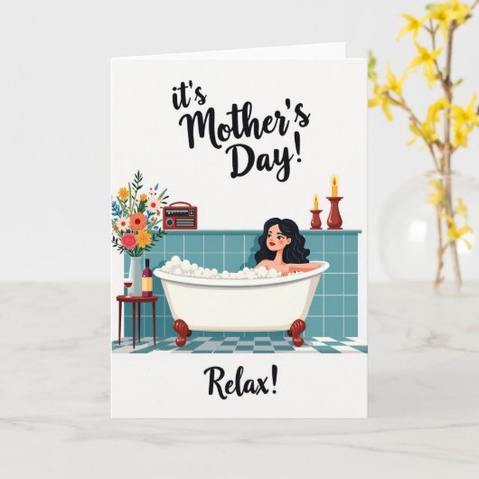 Teal Tile Relaxing Bath Card Kaart (Gele Bloem)