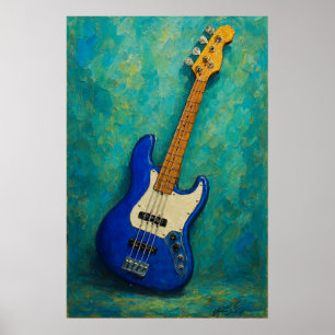Teal Tones Basgitaar - Abstracte Elektrische Gitaa Poster
