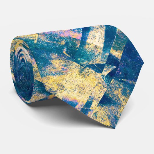 Teal Toon Blokken – Modern Abstract Stropdas (Opgerold)