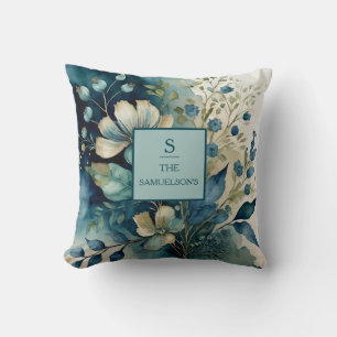 Teal Tranquiliteit: Botanische Zaligheid Kussen