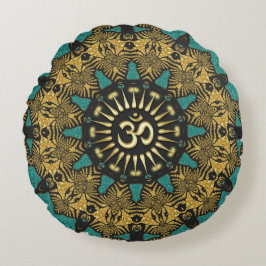 Teal Tribale Mandala Om Symbool Ronde Kussen