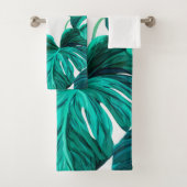 Teal Tropical Monstera Leaf Seamless Pattern Art Bad Handdoek (Insitu)