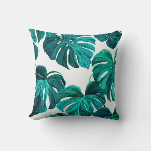 Teal Tropical Monstera Leaf Seamless Pattern Art Kussen (Voorkant)