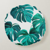Teal Tropical Monstera Leaf Seamless Pattern Art Rond Kussen (Achterkant)
