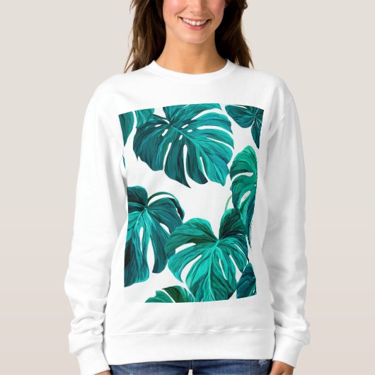 Teal Tropical Monstera Leaf Seamless Pattern Art Trui (Voorkant)
