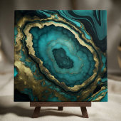 Teal Turquoise and Gold Agate Geode Liquid Marble Tegeltje