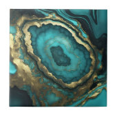 Teal Turquoise and Gold Agate Geode Liquid Marble Tegeltje (Voorkant)