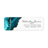 Teal - Turquoise and Gold Geode Agate Stone Label (Voorkant)