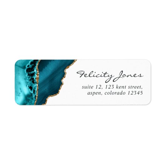 Teal - Turquoise and Gold Geode Agate Stone Label (Voorkant)