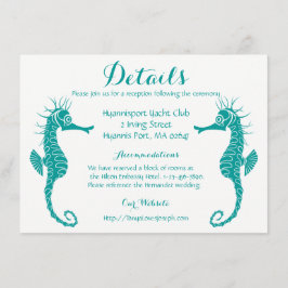 Teal Turquoise Details Zeepaard Strand Bruiloft Informatiekaartje