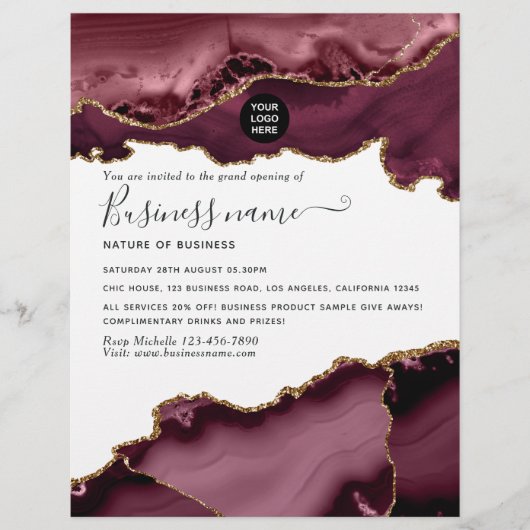 Teal - Turquoise en goud agaat grand opening flyer (Voorkant)