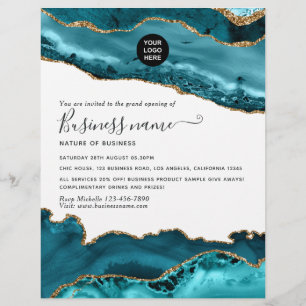 Teal - Turquoise en Goud Agate Grand Opening Flyer