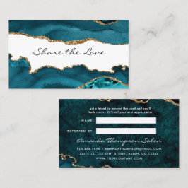 Teal - Turquoise en Goud Agate Verwijskaart Aanbevelingskaartje