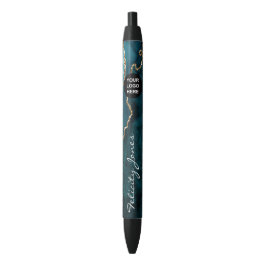 Teal - Turquoise en Goud Agate Zakelijk Zwarte Inkt Pen