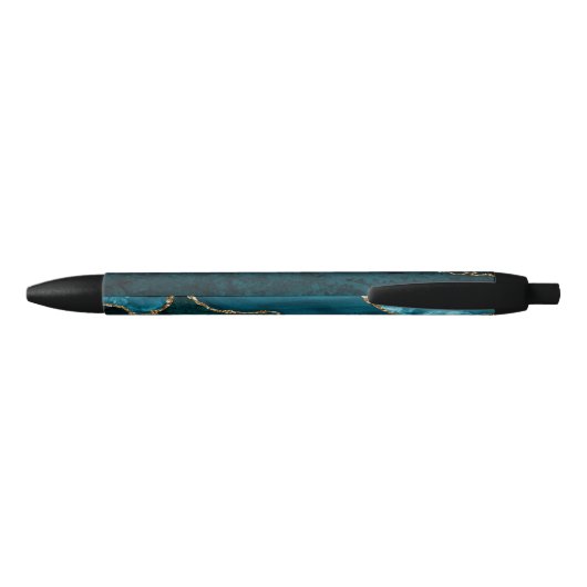 Teal - Turquoise en Goud Agate Zakelijk Zwarte Inkt Pen (Achterkant)
