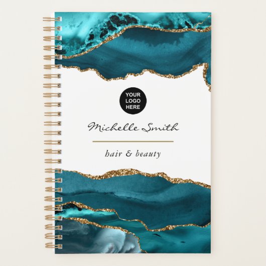 Teal - Turquoise en Goud Agate Zakelijke Planner (Voorkant)