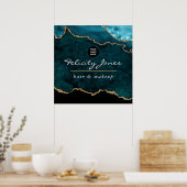 Teal - Turquoise en Goud Agate Zakelijke Poster (Keuken)