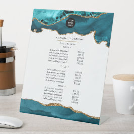 Teal - Turquoise en Goud Agate Zakelijke Prijzen Reclamebord Met Voetstuk