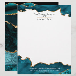 Teal - Turquoise en Goud Geode Agate Zakelijk Briefhoofd