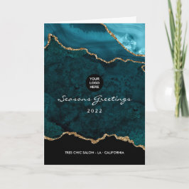 Teal - Turquoise en Goud Geode Agate Zakelijk Feestdagen Kaart