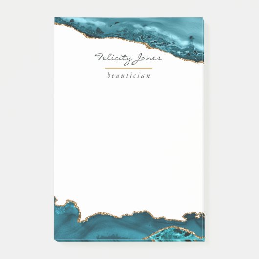 Teal - Turquoise en Goud Geode Agate Zakelijk Post-it® Notes (Voorkant)