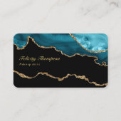 Teal - Turquoise en gouden agaatstenen QR-code Visitekaartje (Voorkant)