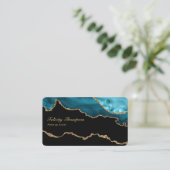 Teal - Turquoise en gouden agaatstenen QR-code Visitekaartje (Staand voorkant)
