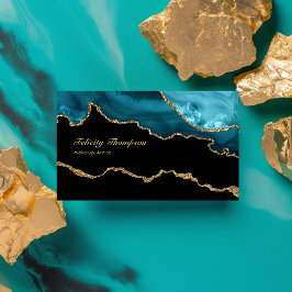 Teal - Turquoise en gouden agaatstenen QR-code Visitekaartje
