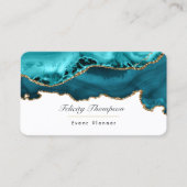 Teal - Turquoise en gouden agatsteen QR-code Visitekaartje (Voorkant)