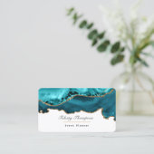 Teal - Turquoise en gouden agatsteen QR-code Visitekaartje (Staand voorkant)