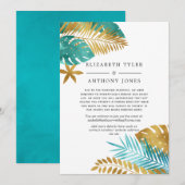 Teal - Turquoise en Gouden Tropische Gastlijst Aankondiging (Voorkant / Achterkant)