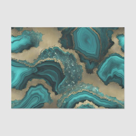 Teal Turquoise Gold Glitter Agate Geode Marble Tissuepapier (Voorkant)