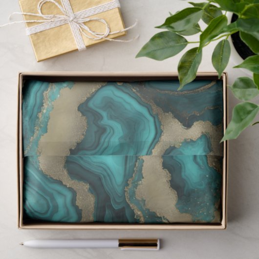 Teal Turquoise Gold Glitter Agate Geode Marble Tissuepapier (Geschenk)