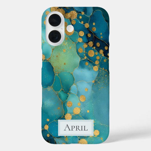 Teal, Turquoise & Goud Marmer Case-Mate iPhone Case (Achterkant)