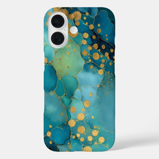 Teal, Turquoise & Goud Marmer Case-Mate iPhone Case (Achterkant)